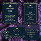 Elegant Navy Blue and Gold Graduation Party Kaart