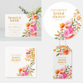 Moderne Roze Oranje Aquarel Bloem Bruidsdouche Cadeaulabel