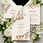 Elegante Bloemige Botanische QR Code Foto Bruiloft Kaart