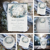 Oh Boy Bunny Rabbit Blue Floral Wreath Baby shower Kaart