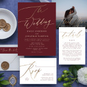 Bourgogne & Gouden Herfst Kalligrafie Bruiloft Det Informatiekaartje