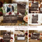 String Lights Eucalyptus & Burgundy Rustic Wedding Kaart