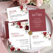 Bourgogne en Blush Roze Bloemen Zittafel Kaart