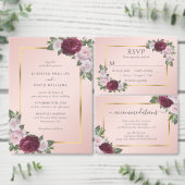 Bourgogne Goud Blush Bruiloft Save The Date Ronde Kartonnen Onderzetter (Personaliseer de collectie van deze zelfstandige maker.)