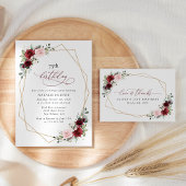 Bourgogne Red Flowers, roze bloemen, zoet 16 All In One Uitnodiging