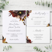 Bourgondische herfst herfst bloemenrustieke bruilo kaart (Personaliseer de collectie van deze zelfstandige maker.)