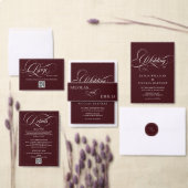 Oude Geld Bordeaux Monogram Bruiloft Kaart (Personaliseer de collectie van deze zelfstandige maker.)