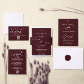 Elegant Old Money Script Burgundy Wedding Kaart (Personaliseer de collectie van deze zelfstandige maker.)