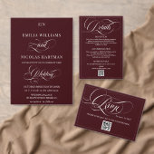 Burgundy Red Elegant Monogram Wedding Menu (Personaliseer de collectie van deze zelfstandige maker.)