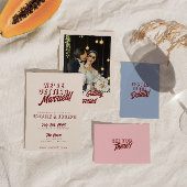 Modern Deep Red Retro Bold Unique QR Code Wedding Kaart