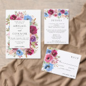 Burgundy Blush Dusty Blue Elegant Floral Menu (Personaliseer de collectie van deze zelfstandige maker.)