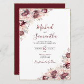 Bourgondische Blush Pioen en Rozen Bruiloft Kaart