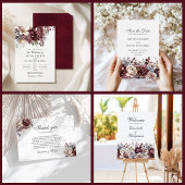Bourgogne Bloemen Boho Wedding Menu Kaart