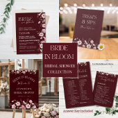 Elegant Burgundy Floral Bridal Shower Invitation Kaart