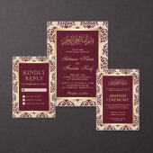 Faux Gold Foil Burgundy Damask Muslim Weduwschap Kaart (Personaliseer de collectie van deze zelfstandige maker.)