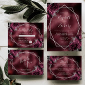 Bourgogne Bloemen Zilver Geometrische QR Code Huwe Kaart