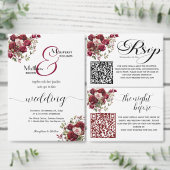 Bourgogne Bloemen Modern Script 4x9'' Trouwmenu Menu (Personaliseer de collectie van deze zelfstandige maker.)