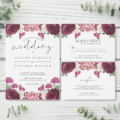Beauful Floral Burgundy Wedding Kaart (Personaliseer de collectie van deze zelfstandige maker.)