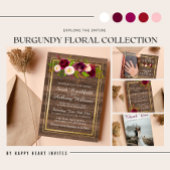 Burgundy Floral Rustic Gold Roos sparen de datum Save The Date