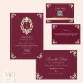 Burgundy Gold Baroque Wedding Plaatskaartje