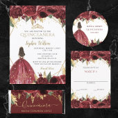 Burgundy Gold Floral Princess Quinceanera Ronde Sticker