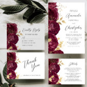 Bourgogne Goud Bloemen Modern Script Bruiloft Kaart