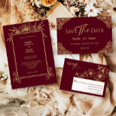 Burgundy Gold Simple Niets Fancy Photo Weddenschap Kaart