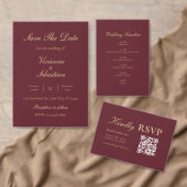 Minimalistische Burgundy Gouden Script Trouwdiner Menu (Personaliseer de collectie van deze zelfstandige maker.)