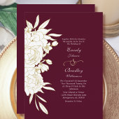 Bourgogne Elegant Wit Goud Bloemen Script Huwelijk Bedankdoosjes