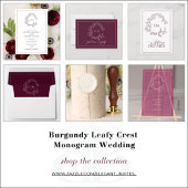 Bourgogne Leafy Crest Monogram Wedding Place Card RSVP Kaartje