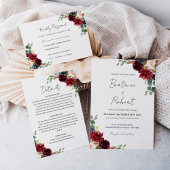 Bourgondië Marsala & Blush Bloemen Bruiloft Detail Informatiekaartje