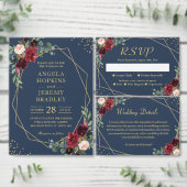 Rustieke Navy Blauw Goud Geometrische Bruiloft All In One Uitnodiging (Personaliseer de collectie van deze zelfstandige maker.)