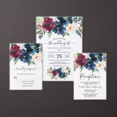 Waterverf Bourgogne Navy Flowers Save the Date (Personaliseer de collectie van deze zelfstandige maker.)
