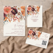 Bourgogne Sinaasappel Bloemen Herfst Save the Date Aankondigingskaart (Personaliseer de collectie van deze zelfstandige maker.)
