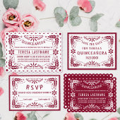 Papel picado burgundy QUINCEAÑERA Save the Date Aankondigingskaart