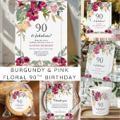 Burgundy Pink Floral 90th Birthday Spandoek