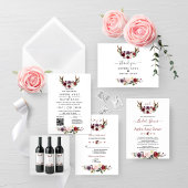 Burgundy Marsala Floral Antlers Weddenschap Websit Visitekaartje