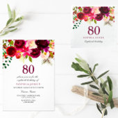 Burgundy Red Floral Boho 80th Birthday Party Ronde Sticker