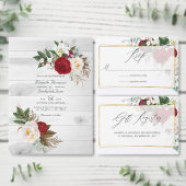 Boho Burgundy Floral QR Code RSVP Bohemian Wedding Kaart (Personaliseer de collectie van deze zelfstandige maker.)