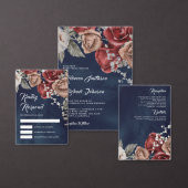 Burgundy Red Roses Floral Navy Blue Wedding Servet (Personaliseer de collectie van deze zelfstandige maker.)