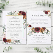 Bourgondische Rust Sinaasappel Bloemen Goud Bruilo Vierkante Sticker (Personaliseer de collectie van deze zelfstandige maker.)