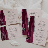 Burgundy Silver Agate Blush Pink Wedding Menu