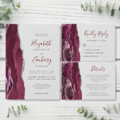 Burgundy Silver Agate Pale Gray Wedding Details Informatiekaartje (Personaliseer de collectie van deze zelfstandige maker.)