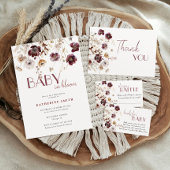 Elegante Bourgondische Wildflowers Meisje Baby sho Papieren Bordje