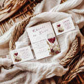 Burgundy Wine Glass Floral Bridal Shower Kaart