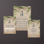 Rustic Burlap Tropical Palm Anchor QR Code Weddens Drieluik Uitnodiging (Personaliseer de collectie van deze zelfstandige maker.)