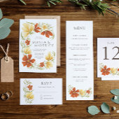 Sinaasappel & goudsbloem vet bloemig bruiloft plaa kaart