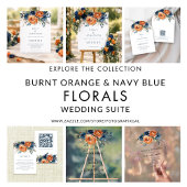 Navy Burnt Orange Florals Wedding Details Informatiekaartje