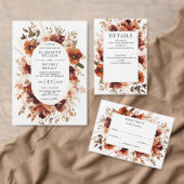 Oranje Bourgondië Herfst Bloemige QR Code Bruiloft Kaart (Personaliseer de collectie van deze zelfstandige maker.)