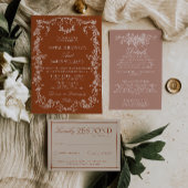 Bloemig verbrande oranje monogram boho bruiloft kaart